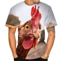 2023 NewSummer แฟชั่นใหม่ตลกไก่3D พิมพ์ผู้ชายรอบคอแขนสั้นเสื้อยืดท็อปส์