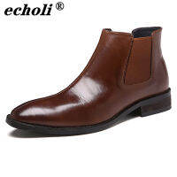 ECHOLI บู๊ทเชลซีผู้ชาย,รองเท้าลำลองหนังสไตล์อังกฤษชุดแต่งงานแบบสวมสั้น