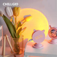 CHILLGIO สายรุ้งพระอาทิตย์ตกโคมไฟข้างเตียง Kawaii ตกแต่งห้องรุ่งอรุณขนาดเล็กโปรเจคเตอร์โต๊ะ Led คืน USB บรรยากาศฉายไฟ