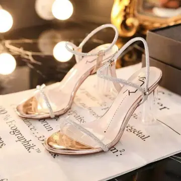 Clear Ankle Strap Perspex Rose Gold High Heel Sandals – Onlymaker