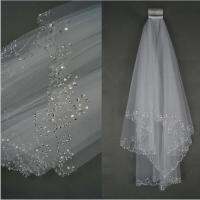 Beauty-Emily 1.5m New Bridal Veils Wedding Accessories 2 Layers Elegant Handmade Beading Sequins Edge For Woman Wedding Party