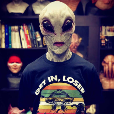 Halloween Dress Up Party Cosplay Alien Mask Halloween Alien Mask Horror Headgear UFO Props Masquerade Costume Props