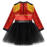 Kids Girls Circus Ringmaster Costume Halloween Cosplay Dress Long Sleeve Lion Tamer Themed Party Carnival Fancy Dress Up Clothes