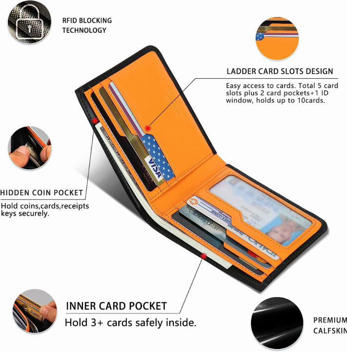 cozsedy-calfskin-slim-wallets-for-men-rfid-blocking-leather-front-pocket-mens-bifold-wallet-easy-access-ladder-card-slots-black
