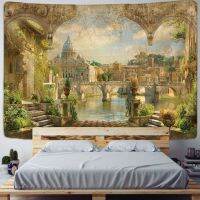 Balcony City Castle Hill Green Plant Landscape Printing Tapestry  Cheap Hippie Wall Hanging Bohemian Wall Tapestries