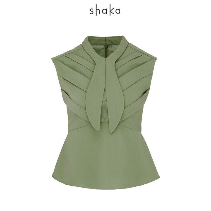 shaka-ss21-s-tie-peplum-blouse-เสื้อแขนกุด-ทรงpeplum-ตีเกล็ด-icon-tuck-ปกเสื้อ-s-curve-ปลายยาว-bl-s210201