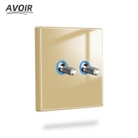 ﹉✱ Avoir Gold Wall Socket With Switch Glass Panel 16A Universal Socket Plug Outlet Light Switch Ceiling fan LED Dimmer Switch 220V