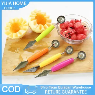 2-in-1 Stainless Steel Melon Baller Scoop Fruit Ice Cream Carving Knife  With Spoon (assorted) - 1 Piece