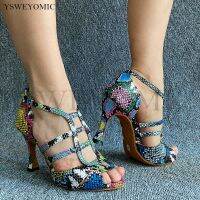 Sexy Women Latin Ballroom Dance Shoes African Style Shiny Colorful Snake Pattern Soft Leather Zapatos de baile latino in 9cm