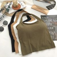 Solid Hanging Neck Vest Open Back Suspender Chest Pads Tube Top Wireless Bottom Bra Sleeveless Slim Short Tank Top Corset Top