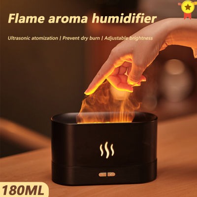 180มิลลิลิตร USB กระจายน้ำมันหอมระเหยจำลองเปลวไฟความชื้นล้ำโฮมออฟฟิศอากาศสดชื่นกลิ่นหอม Sooth นอนเครื่องฉีดน้ำ