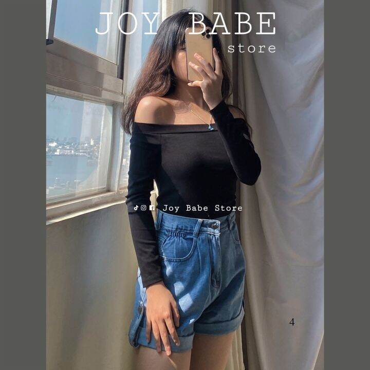 Áo Croptop Trễ Vai Tay Dài Trơn Joy Babe 🌾Style Nhẹ Nhàng, Thun Xịn Co  Giãn Êm Forever 21🍁 Áo Kiểu Bẹt Hở Vai Crod 4 -2D | Lazada.Vn