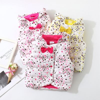 （Good baby store） 2022 Winter Warm 2 3 4 6 7 8 9 10 Years Bow Star Candy Color Star Print Hat Sweet Kids Baby Girls Hooded Vests Waistcoats