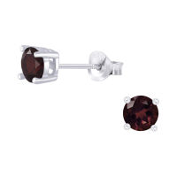 SilverThai 6mm Silver genuine garnet stud earrings with semi precious gemstone,เงินแท้925,ต่างหูพลอยโกเมนเงินแท้ 6 มม