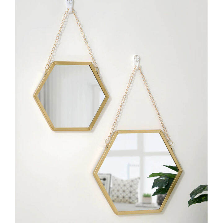 HEXAGON MIRROR - Nordic Wrought Iron Hexagon Mirror Wall-mounted Decor ...