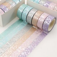 6ชิ้นเทปฟอยล์สีเงินดอกไม้ Washi ชุดกล่อง15มม. * 5ม. เทปกาวลายดอกไม้สีสันสดใสสติ๊กเกอร์ตกแต่งไดอารี่ A7044อัลบั้ม