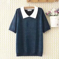 【มีไซส์ใหญ่】Plus Size XL-4XL Womens Turn Down Collar Knitted Summer Shirts Oversized Casual A-line Female Tops