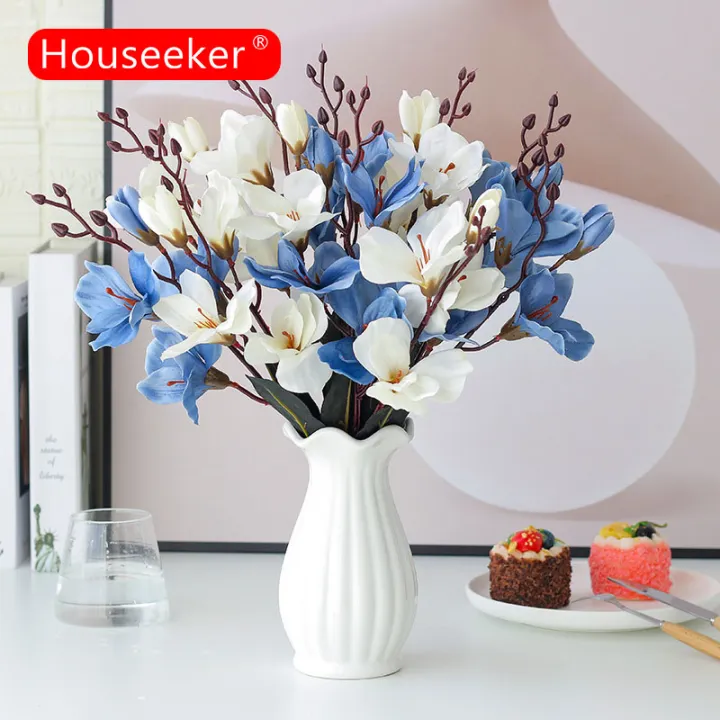 Houseeker 5 Forks 20 Heads Magnolia Flowers Simulation Bouquet Silk  Artificial Flower Home Table Living Room Decor Photography Wedding New Year  Decoration | Lazada Singapore