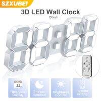 [24 Home Accessories] นาฬิกาติดฝาผนังขนาดใหญ่ LED ดิจิตอล3D พร้อมรีโมทคอนโทรลเวลา/วันที่/จอแสดงผลอุณหภูมิแอมป์ผนังออกแบบให้ทันสมัย