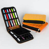 กรณีดินสอหนังสีน้ำตาลสีดำคุณภาพสูงสำหรับ 12 Fountain หรือ Roller Ball Pen Case-LUIZU STORE