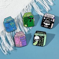 Juice Box Enamel Pins Space Milk Alien UFO Witch Cat Bat Bag Backpack Brooch Lapel Badges Jewelry Gift for Kids Friends Fashion Brooches Pins