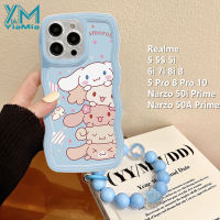 YiaMia เคสโทรศัพท์ Cinnamoroll น่ารักสำหรับ OPPO Realme 5 5S 5i 6i 8i 8 5 Pro 8 10 Narzo 50i นายก Narzo 50A แฟชั่นการ์ตูนแมวขอบคลื่นนิ่มฝาครอบ TPU + สายคล้อง