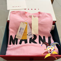 Marni เสื้อผู้ชายผู้หญิงด้านคุณภาพรอบคอเสื้อกันหนาวสบายๆโลโก้ขนาดใหญ่ PrintCrewneck เสื้อกันหนาวหมวก