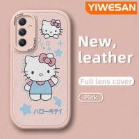 YIWESAN เคสโทรศัพท์หนังลายการ์ตูนเฮลโลคิตตี้น่ารัก A54 A34 A14ปลอกสำหรับ Samsung 5G เคสโทรศัพท์หนังแฟชั่นลายดีไซน์ใหม่เคสซิลิโคนนิ่มเคสกันกระแทกเลนส์เต็มเคสป้องกันกล้อง