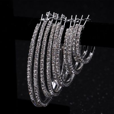 Fashion Classic Shiny Large Crystal Round Hoop Earrings For Women Simple Cubic Zirconia Stud Earring Female Wedding Jewelry Gift