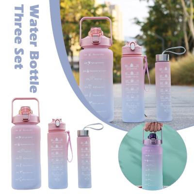 Sports Water Bottle Three Set Large-Capacity Portable Fitness Plastic 900ml Frosted 500ml Plastic 2000ml Bottle Scale Cup G5Y6