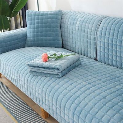 SEIKANO Thick Plush Sofa Cushion Cover Flannel Velvet Sofa Cover For Living Room Solid Furniture Protector Non-slip Slipcovers