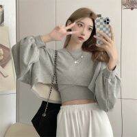 2022 Summer Two-piece Suit Long Sleeve Women T Shirts Fashion Cami Casual Sports Dance Oversized Clothing Crop Top Tee Pullovers