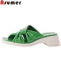 ASUMER 2022 New Pleated Microfiber Women Sandals Strange Style Med Heels Sandals Unique Ladies Summer Dress Shoes