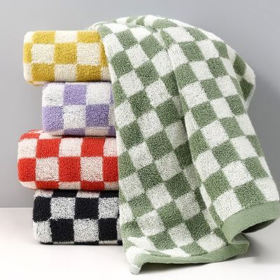 [COD] Cotton thickened checkerboard wash face towel bath home pure soft absorbent