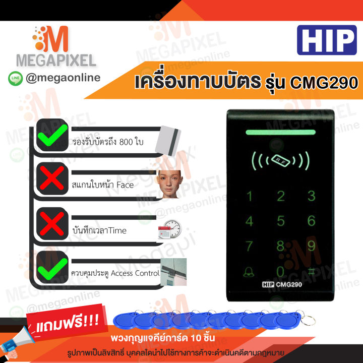 hip-cmg290-เครื่องทาบบัตร-access-control-สำหรับควบคุมการเข้าออกประตู-พร้อมชุดอุปกรณ์ควบคุมประตู-cmg291-cmg292