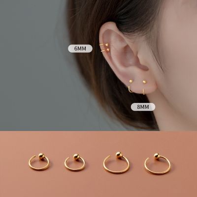 【YP】 LAVIFAM 925 Sterling Thin Ear Bead Earrings Hoops Piercing Jewelry Accessories