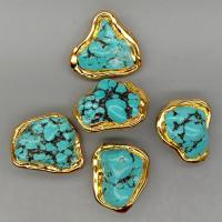 Wholesale 5 PCS Blue Turquoise Freeform Nugget Beads Metal Bezel Connector