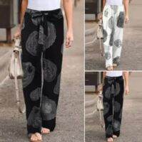 [COD] European and cross-border autumn 2021 new products AliExpress retro casual linen printed trousers women