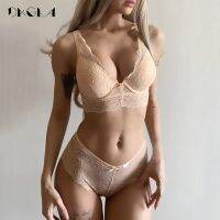 Clarissali New Gather Bras Sets Embroidery Cotton Thick Brassiere Deep V Push-Up