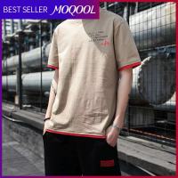 MOQOOL เสื้อยืดสำหรับผู้ชายแขนสั้น แบรนด์แฟชั่นเกาหลีแฟชั่นฤดูร้อนกีฬาลำลองฤดูร้อนเสื้อยืด