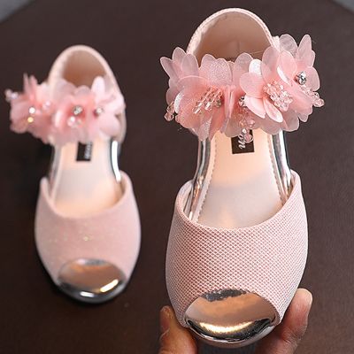 Summer New Style Childrens Sandals Girls Fashion Rhinestone Flower Princess Shoes Little Girls Soft Soled Dance Shoes Girls