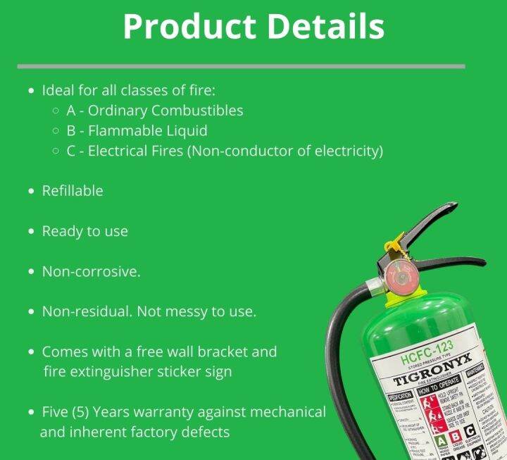 Fire Extinguisher 10lbs HCFC 123 Green 5 Years Expiration Refillable