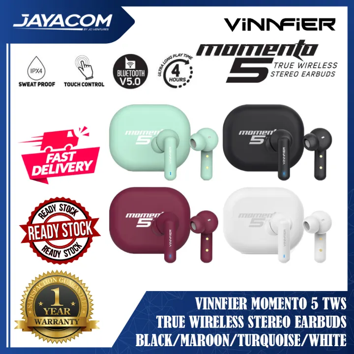 Vinnfier MOMENTO 5 TWS True Wireless Stereo Earbuds Black/Maroon/Turquoise/White