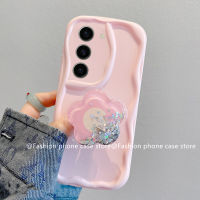 เคสโทรศัพท์ปลอกอ่อน Samsung Galaxy S23 S22 S21 FE S23 + Ultra Plus 5G เคส Phone Case พร้อมขาตั้งรูปดอกไม้ระยิบระยับกรอบป้องกันเลนส์รวมทุกอย่างฝาครอบหลังซิลิโคน