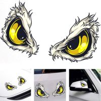 】【=-【 2Pcs 3D Funny Reflective Green Cat Eyes Car Stickers Truck Head Engine Rearview Mirror Window Door Decal Graphics