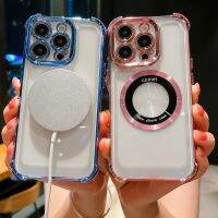 Floveyoo เคสโทรศัพท์ชาร์จไร้สายใสหรูหราสำหรับ iPhone 11 12 13 14 Pro Max Plus ฝาหลังบัมเปอร์ชุบด้วยไฟฟ้าสถิตแม่เหล็ก