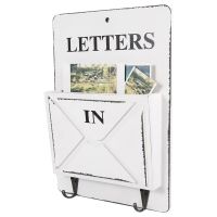 【YF】 Wood Mail Box Letter Rack Key Holder Wall Storage Creative Home Decoration with Hook Hanger