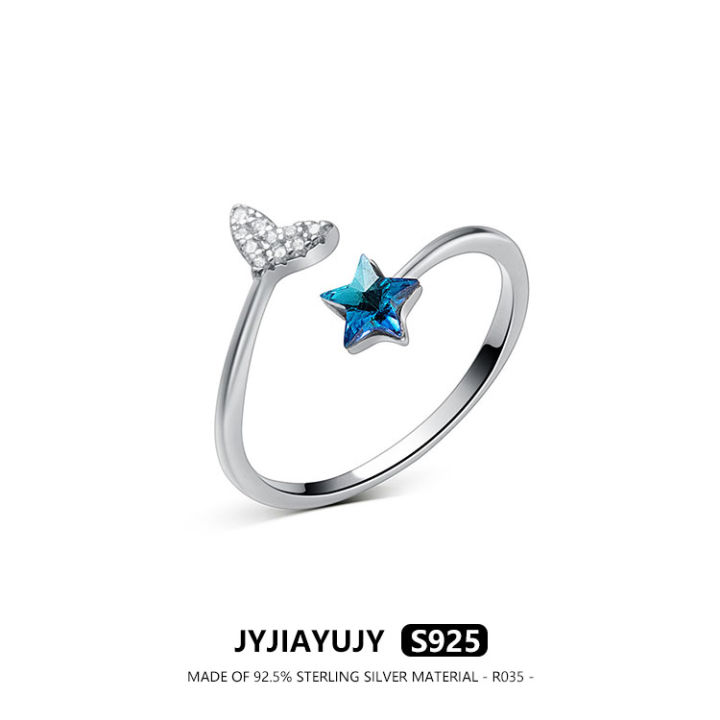 jyjiayujy-100-แหวน-s925เงินสเตอร์ลิงปรับได้เพทายสีฟ้ารูปดาวคุณภาพสูงแฟชั่นแพ้ง่ายเครื่องประดับของขวัญใช้ในชีวิตประจำวัน-r035