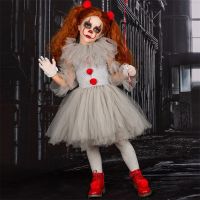 ❄✗℗ Joker Pennywise Tutu Dress For Girls Kids Cosplay Clown Costume Children Halloween Fancy Gray Princess Dresses Girl Party Outfit