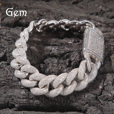 Hip Hop 18Mm Full Diamond Bracelet Trendy Personality Rap Heavy Industry 3D Stereo Miami Cuban Chain Bracelet Male